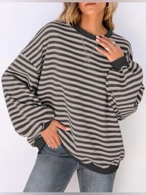 UEU Oversized Striped Crewneck Long Sleeve Color Block Pullover
Sweatshirt